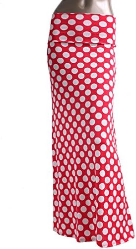 Women's Poly Span Multiple Selection Print Maxi Skirt (Medium, Red White Dots (E71))