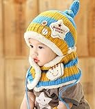 かわいい 子供 ニット帽 マフラー セット 防寒 暖かい プレゼント 幼児 男の子 女の子 帽子 キッズ (黄色×青)