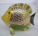 Tropical Fish bejeweled Jewelry Trinket Box, Green J1D4A