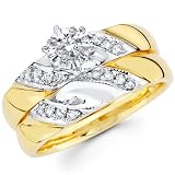 14k Two-Tone White and Yellow Gold Women's Engagement Ring Wedding Band Bridal Wedding Set (0.28 ctw,. GH Color, SI Clarity)