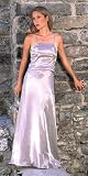 Spaghetti straps over a straight neckline and back line. Skirt: Full A-line. CAL-8019 One Only in Color: Light Blue, Size: 4, Meas: Bust:33.5, Waist:26.5, Hips:36.5