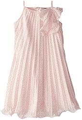 Girls Polka Dot Print Elasticized   Waistline Pleated Cotton  Dress