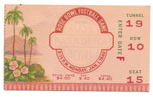 1940 Rose Bowl Game Ticket Stub USC Trojans Tennessee