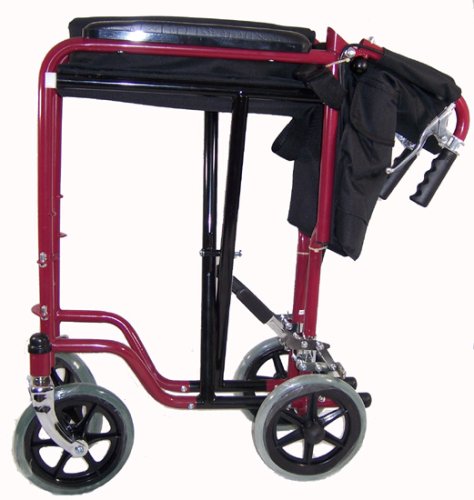 Where to buy Transport Folding Lightweight Wheelchair with Carbon Steel Frame, Dual Handbrakes, Padded Armrests, Detachable Footrests, and Drop Back Handle.