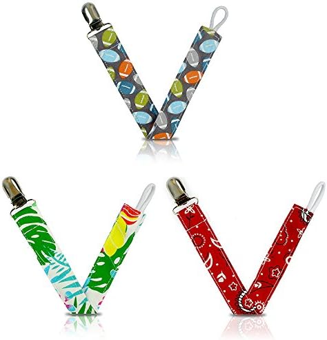 3 Pack Universal Fit Baby Pacifiers Holders - Mums Little Precious - Compatible Stylish Beautiful Cute Holder with Clip for Your Child - For Boys & Girls Unisex - Healthy & Safe for Your Lovely Baby - Ideal Gift Set