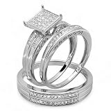 0.50 Carat (ctw) Sterling Silver Round White Diamond Men & Women's Micro Pave Engagement Ring Trio Bridal Set 1/2 CT