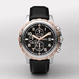Fossil Men's FS4545 Black Leather Strap Black Analog Dial Chronograph Watch
