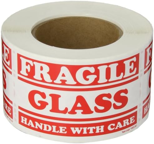 Aviditi SCL547 Rectangle Label "Fragile Glass Handle with Care", 5" Length x 3" Width (Roll of 500)
