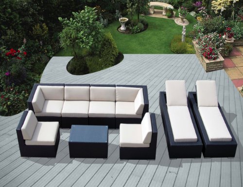 Genuine Ohana Outdoor Sectional Sofa and Chaise Lounge Set (9 Pc Set) with Free Patio Cover On Sale