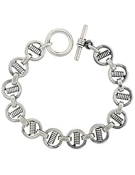 Sterling Silver Spiral Design Round Links Bracelet Toggle Clasp Handmade 1/2 inch wide, sizes 8, 8.5 & 9 inch