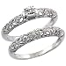 Sterling Silver Floral Vintage Style 2-Pc. 10-Stone Diamond Engagement Ring Set w/ 0.103 Carat Brilliant Cut Diamonds (Available in Sizes 5 to 10) Sales