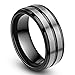 Two Tone Black Stripe Grooved Brushed Titanium Rings for Men Engagement Band 8mm (11)