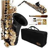 360-BK - BLACK/Gold Alto Saxophone Lazarro+12 Reeds,Music Pocketbook,Pro Case and Care Kit - 12 COLORS Available ! CLICK on LISTING to SEE All Colors