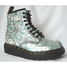 Docs Dr. Martens Made in England Green Snakeskin Unisex Original 8 Eye Boot by Men's Exotic Boots