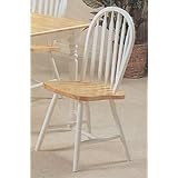 Set of 4 Natural & White Finish Arrow Back Windsor Wood Dining Chairs