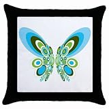 Throw Pillow Case Black of Retro Blue Art Deco Butterfly (Blue, Brown, and Green)