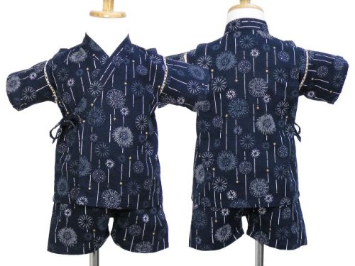 ベビー[くろわっさんすべべ]安心の日本製生地使用ベビー男の子花火柄甚平◇紺-90