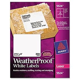 Avery 5524 Weatherproof laser shipping labels, 3-1 3 x 4, 300 pack by 