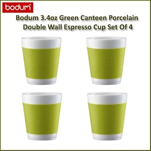Bodum 10108-565 3.4 oz Green Canteen Porcelain Double Wall Espresso Cup Set Of 4 by Bodum
