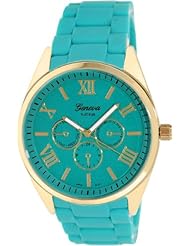 Geneva Platinum Womens 2359.TEAL.GOLD Green Rubber Quartz Watch with Green Dial