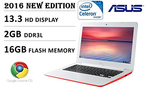 2016 Newest Model Asus 13.3 inch HD Premium Built Chromebook, Intel Dual-Core Processor 2.16GHz, 2GB DDR3, 16GB EMMC flash memory, 802.11 AC, Webcam, HDMI, USB 3.0, SD Card Reader, Chrome OS, Red