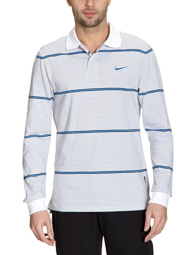 NIKE Herren Poloshirt AD Club Jersey Longsleeve Stripe, white/stealth/lt blue crystal, XL, 436605