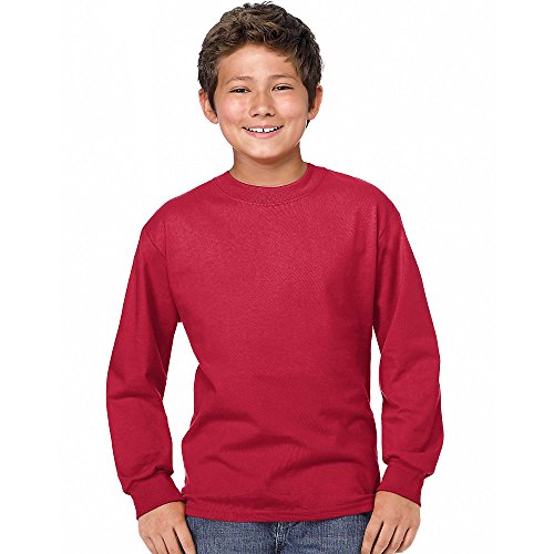 Hanes Youth ComfortSoft TAGLESS Long-Sleeve T-Shirt (Deep Red, L)