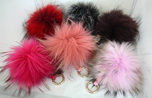 X-large Luxury Fluffy Fox Fur Pom Pom Ball Keyring / Bag Purse Charm Gold Ring