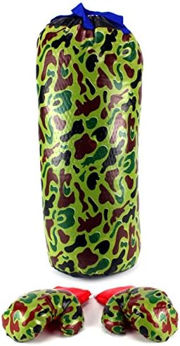 Army Camo Boxing Children's Kid's Pretend Play Toy Boxing Play Set w/ Stuffed Punching Bag, Pair of Soft Padded Boxing Gloves, Perfect for All Kids