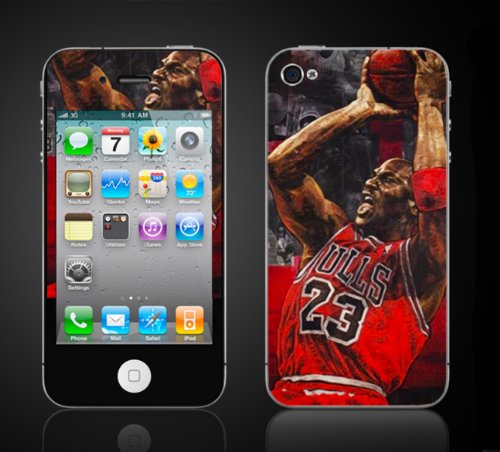 iPhone 4 Michael Jordan #23 Chicago Bulls Vinyl Skin kit fits 4th generation apple iPhone decal cover Skins case.