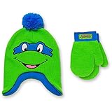 Teenage Mutant Ninja Turtles ニンジャタートルズ ポンポン付き ニット帽 手袋 ミトン セット グリーン ２－５歳用 キッズ [並行輸入品]