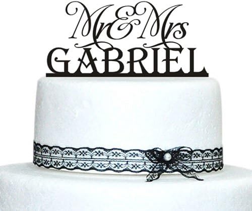 Buythrow Personalized Name Wedding Cake Topper, Mr and Mrs Wedding Cake Topper,vintage Style Topper White