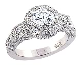 14K White Gold Rhodium Plated Sterling Silver Wedding & Engagement Ring Vintage Style Engagement Ring w Rhodium Plating - w 0.75 Carat (6mm) Brilliant Cut CZ Stone For Women 10MM ( Size 6 to 9)