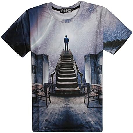 Longyang Men's 3D Printed High Ladder Leader O Neck Short Sleeve T-shirt Dark L
