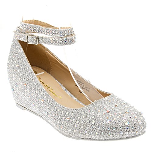Chase & Chloe Womens 36-BOBBY12 Round Toe Med Low Heel Wedge Pump