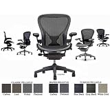 Herman Miller Aeron Chair Highly Adjustable with PostureFit Lumbar Support with Hard Floor Casters - Large Size (C) Graphite Dark Frame, Classic Dark Carbon Pellicle Mesh Home Office Desk Task Chair