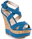 Qupid Finder-03 Strappy Colorblock Wedge Heel Sandal