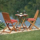 Outdoor Interiors Acacia 3 Piece Round Bistro Outdoor Furniture Set - includes cushions