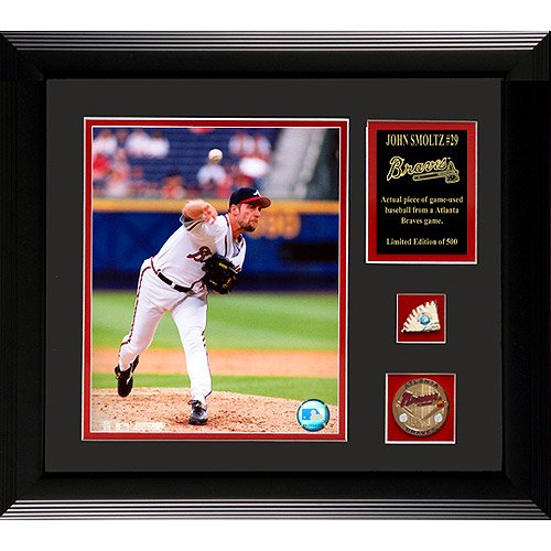 Mounted Memories Atlanta Braves John Smoltz Framed 8x10 Photo With Game-Used Baseball Piece & Medallion