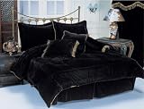 7PC BLACK VELVET SATIN COMFORTER SET BED IN A BAG QUEEN