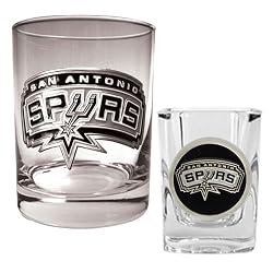 San Antonio Spurs NBA Rocks Glass & Square Shot Glass Set - Primary Logo by Great American Products