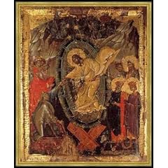 Bild mit Rahmen: Ikonenmalerei, "Der Abstieg in die H�lle", 58 x 71 - Holz Corum S: Gold