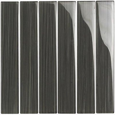 Brushstrokes 2" x 12" Glass Gloss Tile in Pewter Gray