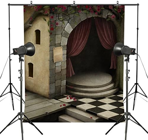 Fotoo 7x5ft Fairy Tale Stone Castle Red Rose Floral Vinyl Photography Backgrounds Studio Props
