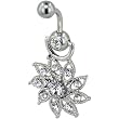 Pugster Clear Crystal Daisy Flower Piercing Bar Dangle Belly Button Navel Rings