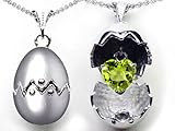 1.00 cttw 14k Gold Plated 925 Silver Egg Pendant with August Birthstone Genuine Heart Peridot Surprise Inside - Gold Plated Silver