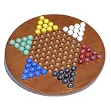 Classic Medium Stained Solid Oak Wood Chinese Checkers Set with Glass Marbles Discount