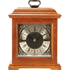 River City Clocks Oak Finished Carriage Clock with Silver Dial and Three Different Chimes - 14 Inches Tall - Model # 3102O