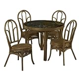 Reformation Glass Top Dining Room Table 4 Chairs Cane Furniture Set