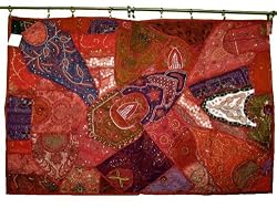 Lovers Rose India Moti Beaded Tapestry Vintage Sari Wall Hanging 60x40